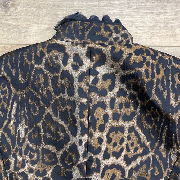 Dana Buchman Leopard Silk Taffeta Evening Jacket Formal Event Chiffon Trim 6 - Picture 8 of 15
